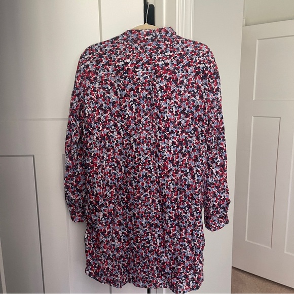 Frank & Eileen Mary Floral Blue Red Long Sleeve Button Up Dress Linen - Picture 5 of 5